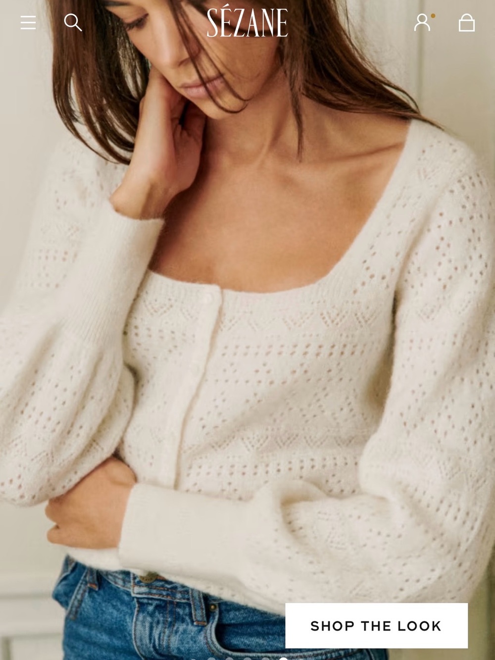 Sezane Cream Knit Button-Front Sweater Cardigan